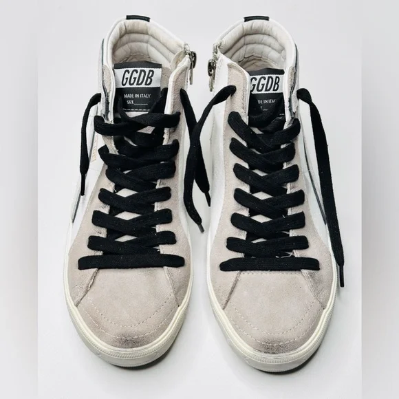 Golden Goose Slide White Grey Leather High Top Sneakers Shoes